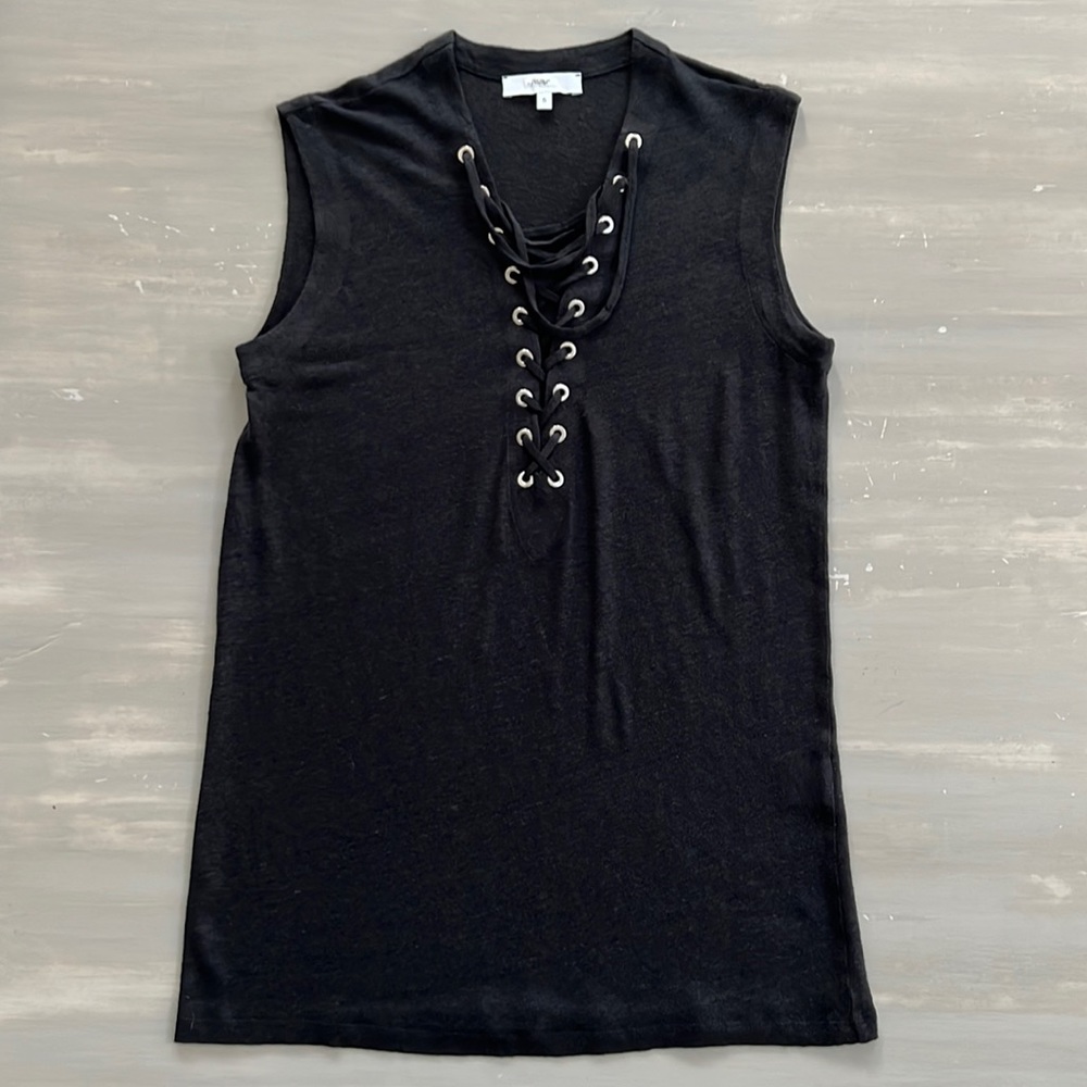 IRO Black Lace Up Tissa Tank Top 100% Linen - S